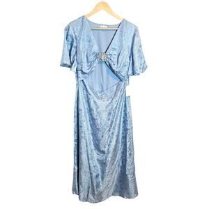 Juniors' Song of Style Blue Midi Dress Jacquard Retro Open Midriff Large